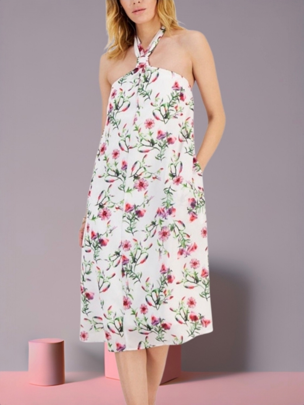 3/$30 INC International Concepts Pink and Green Halter Neck Sundress NWT